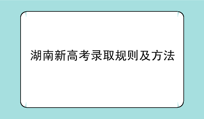 湖南新高考录取规则及方法