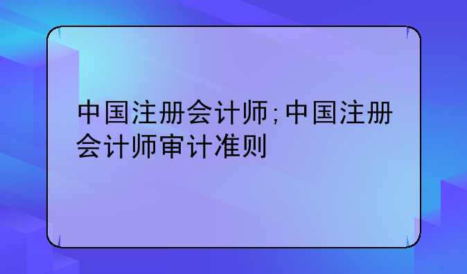 中国注册会计师;中国注册会计师审计准则